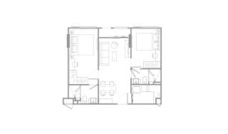 Apartment floor plan, 2 bedrooms in Chapter Charoenkrung – Riverside No. 11008