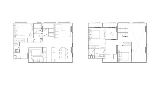 Duplex floor plan, 3 bedrooms in Chapter Charoenkrung – Riverside No. 11011 (2D)